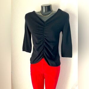 vintage CARRIE FORBES 100% Cashmere black VNeck RUCHED Sweater Size: S gorgina!